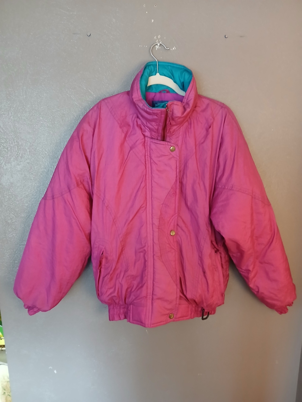 Kids Pink Puffer Jacket with Teal Lining-Medium